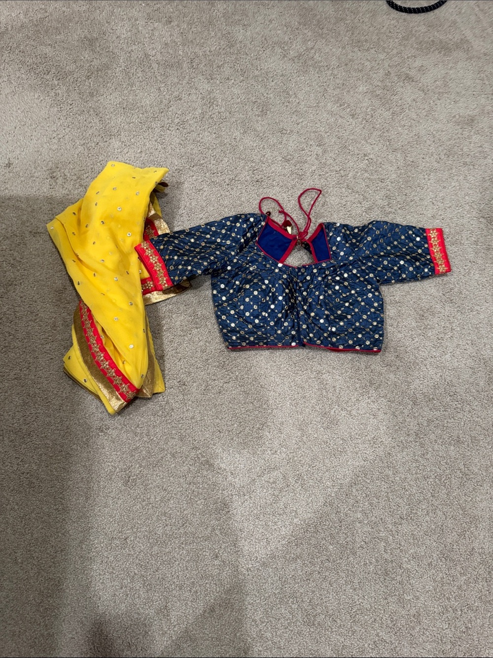 Girls Navy Blue & Yellow Ethnic Top with Dupatta
